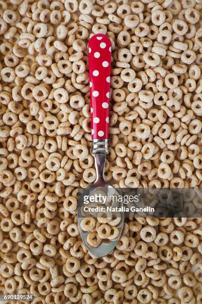 spoon with cereal - cheerios stock-fotos und bilder