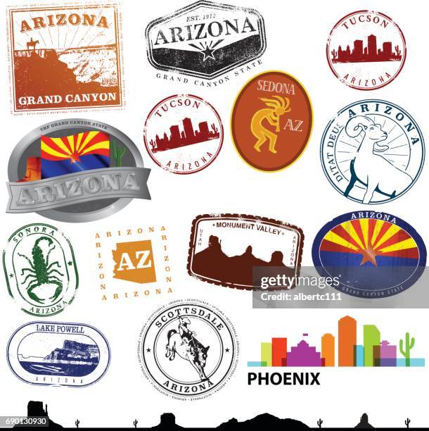 ilustraciones, imágenes clip art, dibujos animados e iconos de stock de gráficos de viajes arizona - scottsdale