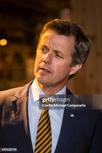 Crown Prince Frederik of Denmark is seen visting Paradiset, an organic grocery store, on May 30, 2017 in Stockholm, Sweden.