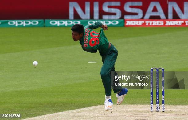 Mustafizur Rahman of Bangladesh during the ICC Champions Trophy Warm-up match between India and Bangladesh at The Oval in London on May 30, 2017