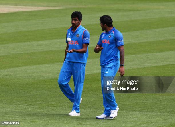 Jasprit Bumrah of India during the ICC Champions Trophy Warm-up match between India and Bangladesh at The Oval in London on May 30, 2017