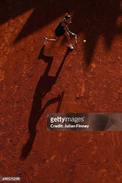 Agnieszka Radwanska of Poland plays a forehand during the ladies singles first round match against Fiona Ferro of France on day three of the 2017...