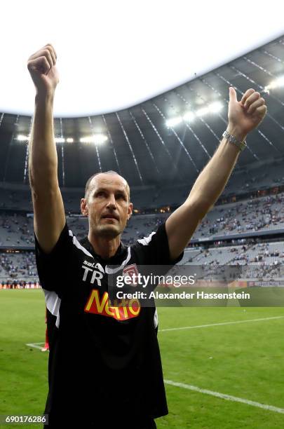 Heiko Herrlich, head coach of Jahn Regensburg celebrates after the Second Bundesliga Playoff second leg match betweenTSV 1860 Muenchen and Jahn...