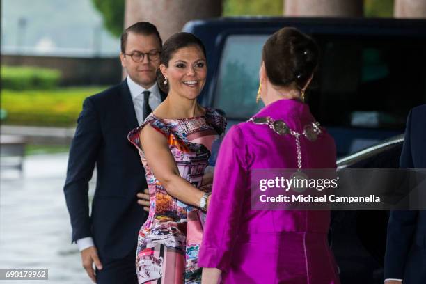 Princess Victoria of Sweden arrives Stockholm city hall for an official dinner on May 30, 2017 in Stockholm, Sweden.