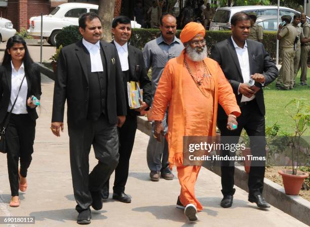 Sakshi Maharaj after getting bail in Ayodhya Ram Mandir-Babri Masjid Demolition case at CBI court on May 30, 2017 in Lucknow, India. Senior BJP...