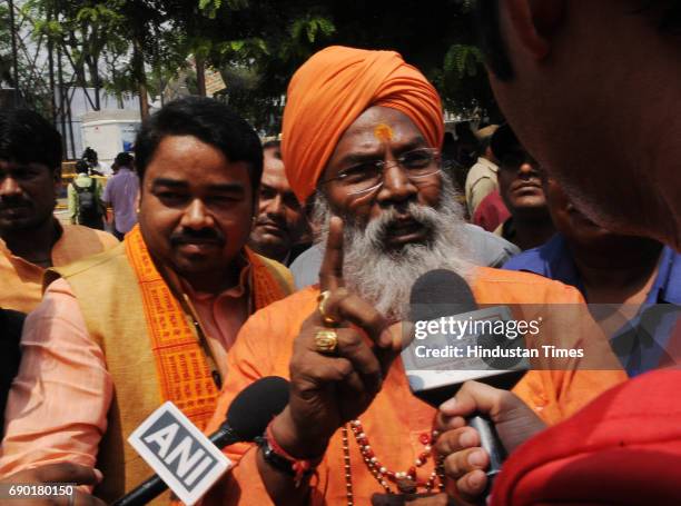 Sakshi Maharaj after getting bail in Ayodhya Ram Mandir-Babri Masjid Demolition case at CBI court on May 30, 2017 in Lucknow, India. Senior BJP...