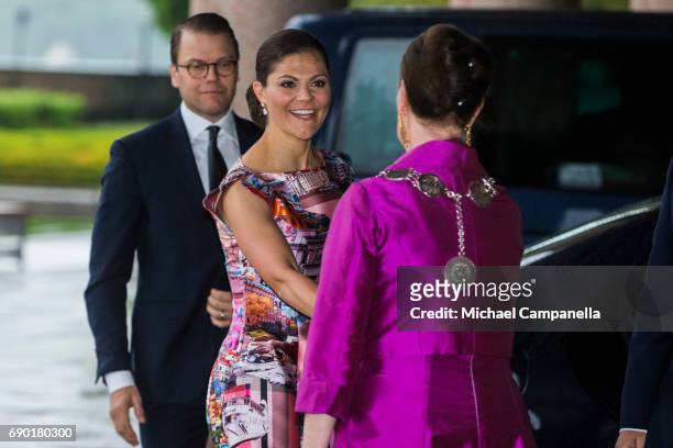 Princess Victoria of Sweden arrives Stockholm city hall for an official dinner on May 30, 2017 in Stockholm, Sweden.