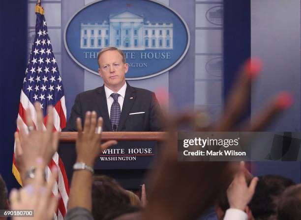 White House Press Secretary Sean Spicer speaks to the media in the briefing room at the White House, on May 30, 2017 in Washington, DC.