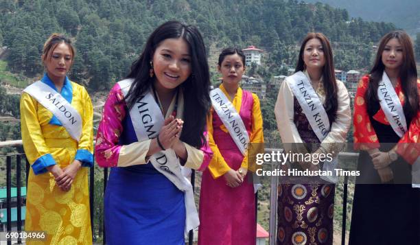 Migmar Dolma from New York, one of the Miss Tibet participants, introduces herself during the introduction round held at Mcleodganj Town on May 30,...