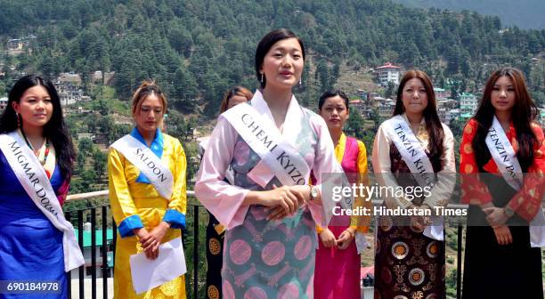 Chemi Kyizom from Delhi, one of the Miss Tibet participants, introduces herself during the introduction round held at Mcleodganj Town on May 30, 2017...