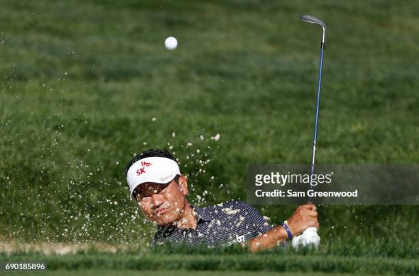 Choi of Korea plays a shot during a practice round prior to The Memorial Tournament Presented By Nationwide at Muirfield Village Golf Club on May 30,...