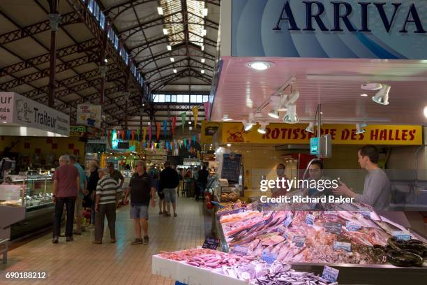 Interior of Les Halles , on 23rd May in Narbonne, Languedoc-Rousillon, south of France.