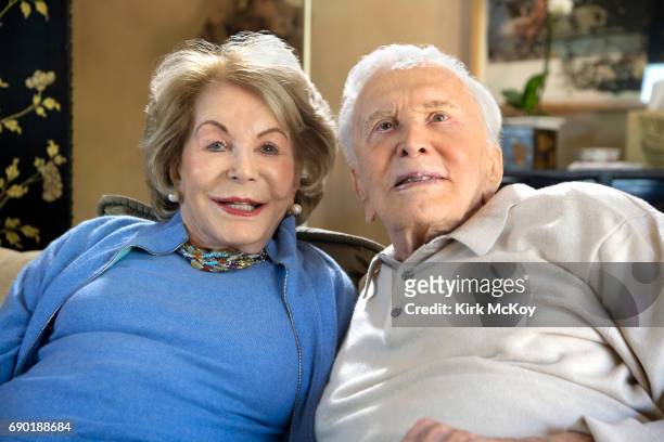 Actor and director Kirk Douglas and wife Anne Douglas are photographed for Los Angeles Times on April 10, 2017 in Los Angeles, California. PUBLISHED...