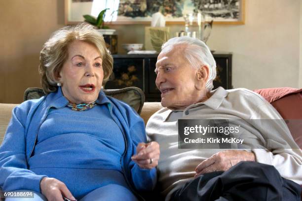 Actor and director Kirk Douglas and wife Anne Douglas are photographed for Los Angeles Times on April 10, 2017 in Los Angeles, California. PUBLISHED...