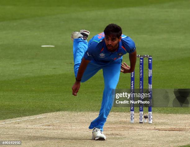 Bhuvneshwar Kumar of India during the ICC Champions Trophy Warm-up match between India and Bangladesh at The Oval in London on May 30, 2017