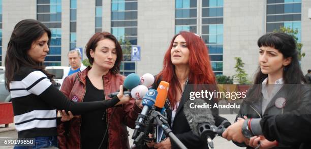 We Will Stop Femicides Platform's lawyer Rukiye Leyla Suren speaks to media on the court decision that acquits 2 brothers who were charged with...