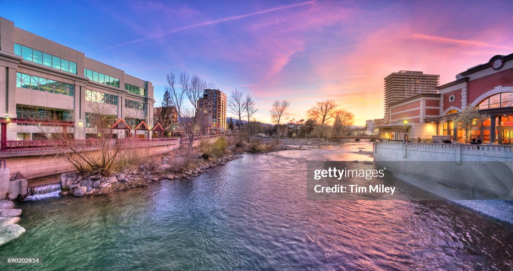 Downtown Reno Riverwalk Sunset