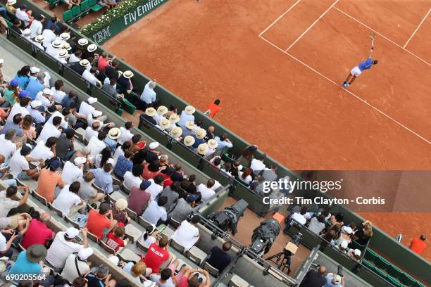 French Open Tennis Tournament - Day Two. Rafael Nadal of Spain in action against Benoit Paire of France on Court Suzanne-Lenglen during the Men's...