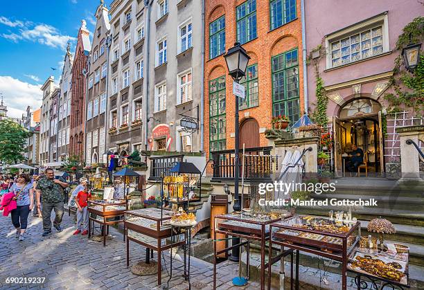 souvenir stalls at mariacka street gdansk - amber stock pictures, royalty-free photos & images