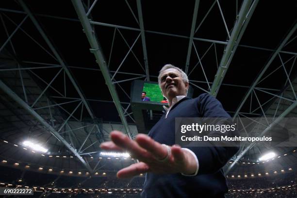 Jose Mourinho, Manager of Manchester United winks as he celebrates victory following the UEFA Europa League Final between Ajax and Manchester United...