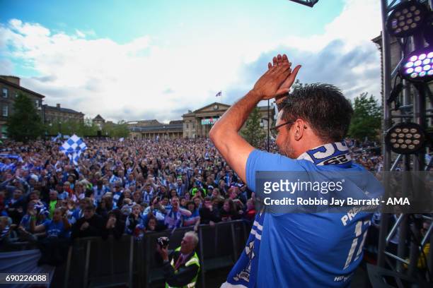 David Wagner head coach / manager of Huddersfield Town applauds the fans on May 30, 2017 in Huddersfield, England. David Wagner