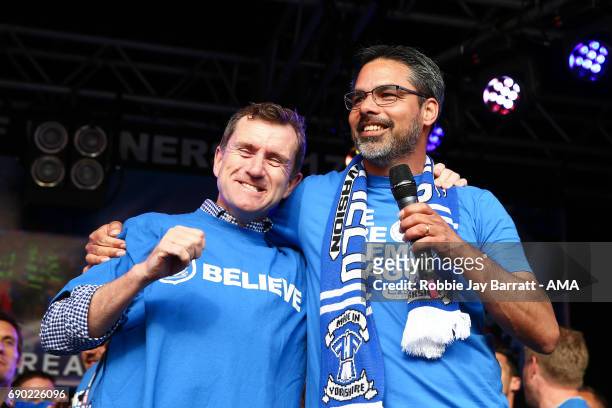 Dean Hoyle chairman / owner of Huddersfield Town and David Wagner head coach / manager of Huddersfield Town on May 30, 2017 in Huddersfield, England....