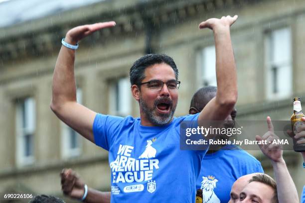 David Wagner head coach / manager of Huddersfield Town on the open top bus on May 30, 2017 in Huddersfield, England. David Wagner