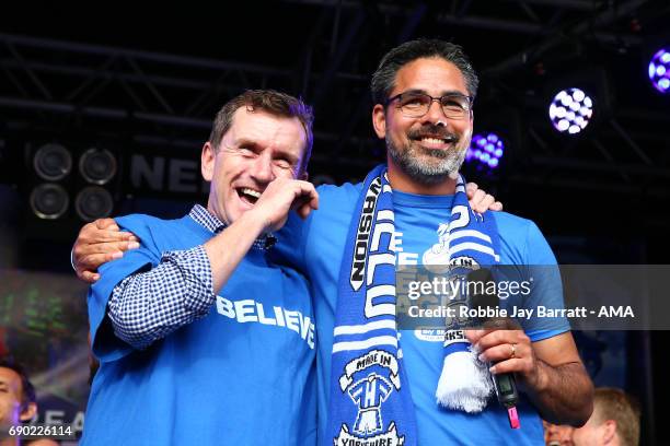 Dean Hoyle chairman / owner of Huddersfield Town and David Wagner head coach / manager of Huddersfield Town on May 30, 2017 in Huddersfield, England....