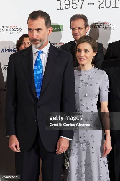 King Felipe VI of Spain and Queen Letizia of Spain attend the Europa Press news agency 60th Anniversary at the Villa Magna hotel on May 30, 2017 in...