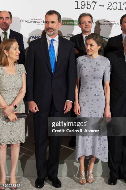 King Felipe VI of Spain and Queen Letizia of Spain attend the Europa Press news agency 60th Anniversary at the Villa Magna hotel on May 30, 2017 in...