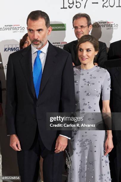 King Felipe VI of Spain and Queen Letizia of Spain attend the Europa Press news agency 60th Anniversary at the Villa Magna hotel on May 30, 2017 in...