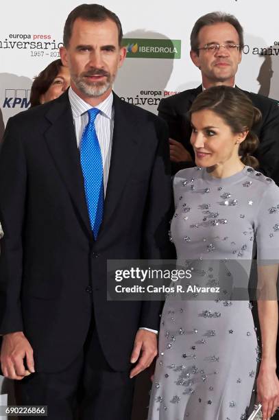 King Felipe VI of Spain and Queen Letizia of Spain attend the Europa Press news agency 60th Anniversary at the Villa Magna hotel on May 30, 2017 in...