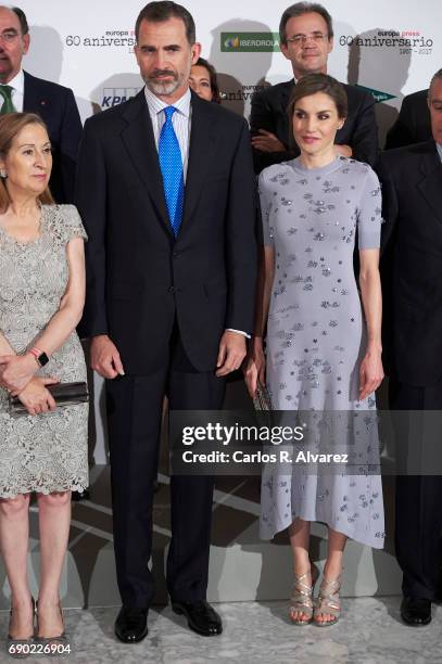 King Felipe VI of Spain and Queen Letizia of Spain attend the Europa Press news agency 60th Anniversary at the Villa Magna hotel on May 30, 2017 in...