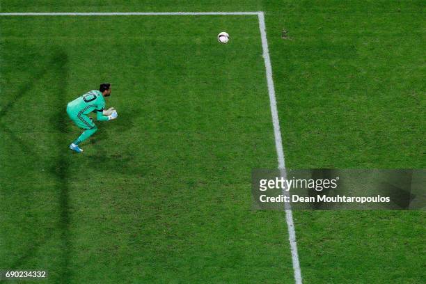 Goalkeeper, Sergio Romero of Manchester United makes a save during the UEFA Europa League Final between Ajax and Manchester United at Friends Arena...