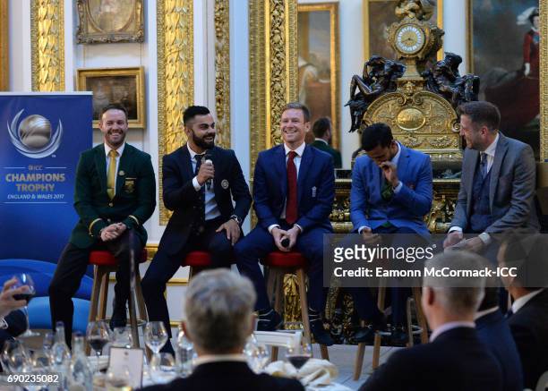 Cricket Captains, AB De Villiers, Virat Kohl, Eoin Morgan and Mashrafe Mortaza during the ICC Champions Dinner at Lancaster House on May 30, 2017 in...