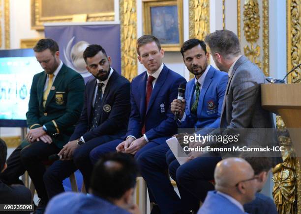 Cricket Captains, AB De Villiers, Virat Kohl, Eoin Morgan and Mashrafe Mortaza during the ICC Champions Dinner at Lancaster House on May 30, 2017 in...