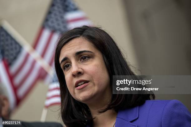 New York City assemblywoman Nicole Malliotakis, a Republican running for New York City mayor, speaks during a 'Support Your Police' rally outside of...