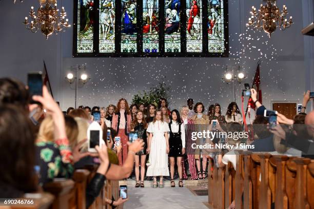 Models pose during the ALEXACHUNG London Launch and Collection Reveal on May 30, 2017 in London, England.