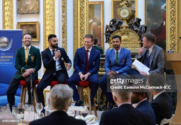 Cricket Captains AB De Villiers, Virat Kohl, Eoin Morgan and Mashrafe Mortaza during the ICC Champions Dinner at Lancaster House on May 30, 2017 in...