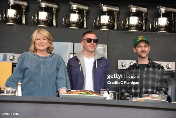 Martha Stewart, Macklemore and Ryan Lewis are seen on the culinary stage during the 2017 BottleRock Napa Festival on May 26, 2017 in Napa, California.