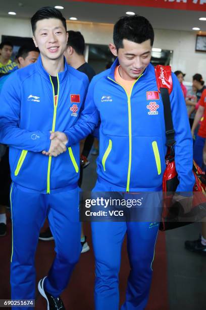 Ma Long and Zhang Jike of China set out for 2017 World Table Tennis Champions on May 20, 2017 in Beijing, China.