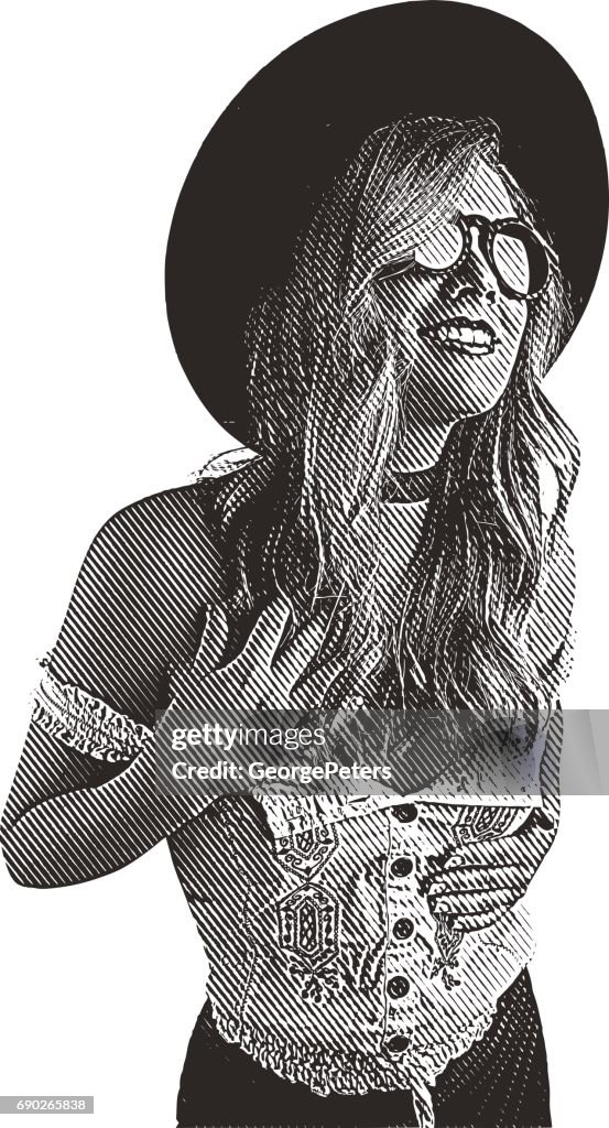 Leuk liefdevolle boho hipster jonge vrouw. Geïsoleerd op een witte achtergrond.