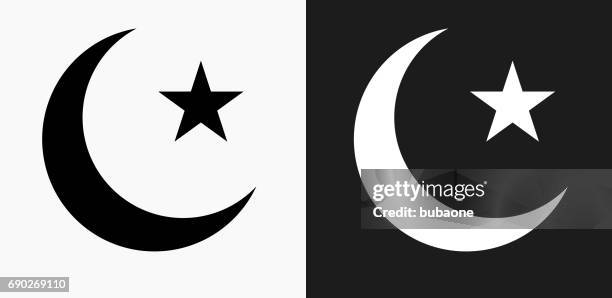 ilustrações, clipart, desenhos animados e ícones de lua árabe e ícone de estrela em preto e branco vector backgrounds - religious icon