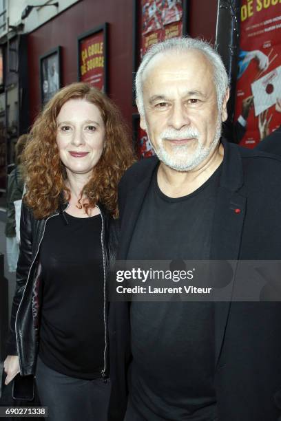 Actor Francis Perrin and his wife Actress Gersende Dufromentel attend "Ca Coule de Source " Theater Play at Theatre de la Gaite Montparnasse on May...