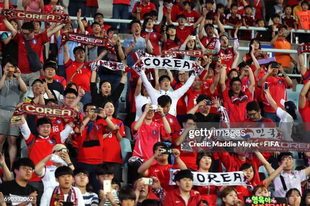 Korea Republic fans show their support for their team during the FIFA U-20 World Cup Korea Republic 2017 Round of 16 match between Korea Republic and...