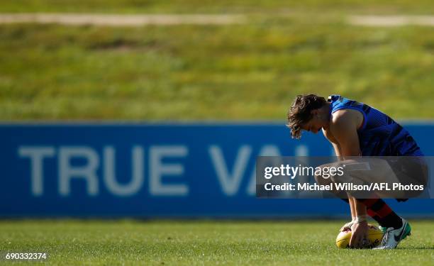 Joe Daniher of the Bombers looks on during an Essendon Bombers AFL media session at True Value Solar Centre on May 31, 2017 in Melbourne, Australia.