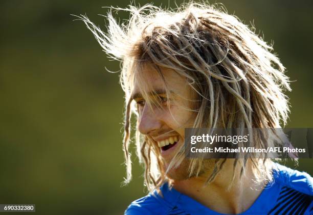 Dyson Heppell of the Bombers looks on during an Essendon Bombers AFL media session at True Value Solar Centre on May 31, 2017 in Melbourne, Australia.