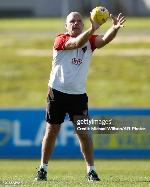 Bombers Skills Coach, Greg Williams in action during an Essendon Bombers AFL media session at True Value Solar Centre on May 31, 2017 in Melbourne,...