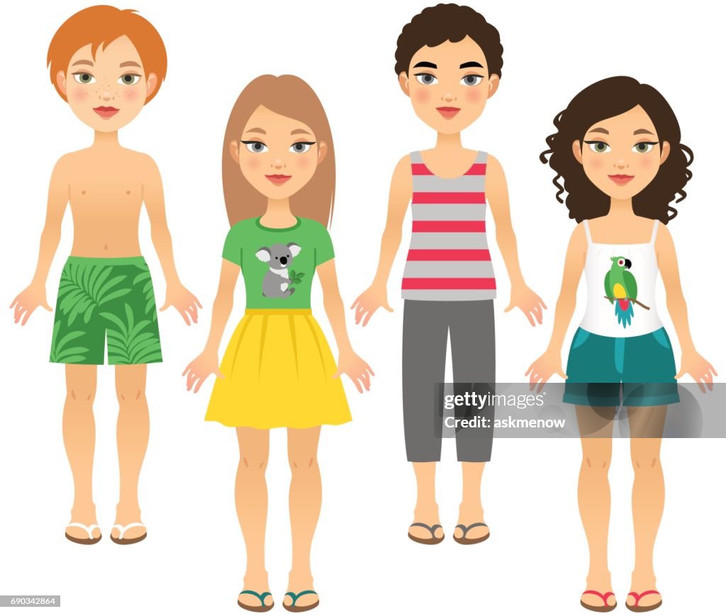 Four children in summer outfits