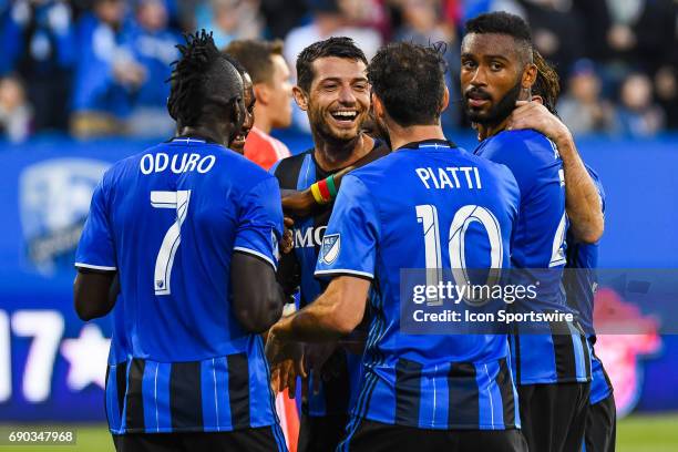 Montreal Impact midfielder Blerim Dzemaili celebrating his goal with his teammates making the score 3-0 Impact, during the Montreal Impact versus the...